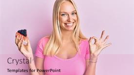  Presentation with cheesecake - Slide set enhanced with young-blonde-girl-holding-cheesecake background and a lemonade colored foreground