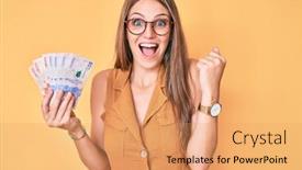  Presentation with blonde holding magnifying glass - Audience pleasing theme consisting of young-blonde-girl-holding-colombian backdrop and a  colored foreground