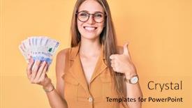  Presentation with happy young student girl holding - Colorful presentation theme enhanced with young-blonde-girl-holding-colombian backdrop and a coral colored foreground