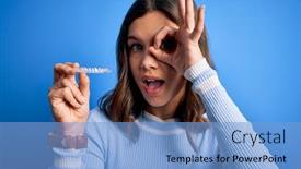  Presentation with orthodontic - Colorful presentation design enhanced with young-blonde-girl-holding-dental backdrop and a light blue colored foreground