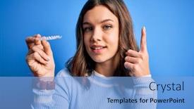  Presentation with orthodontic - Slide deck enhanced with young-blonde-girl-holding-dental background and a light blue colored foreground