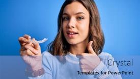  Presentation with orthodontic - Presentation theme with young-blonde-girl-holding-dental background and a light blue colored foreground