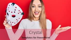  Presentation with hands holding - Slides consisting of young-blonde-girl-holding-hockey background and a red colored foreground