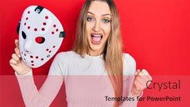  Presentation with hockey - PPT theme consisting of young-blonde-girl-holding-hockey background and a red colored foreground