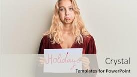  Presentation with sad girl - Slide deck having young-blonde-girl-holding-holidays background and a light gray colored foreground