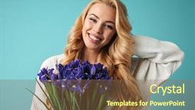  Presentation with iris - Audience pleasing PPT theme consisting of young blonde girl holding iris backdrop and a tawny brown colored foreground