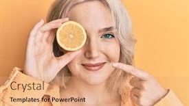  Presentation with lemon - Cool new presentation design with young-blonde-girl-holding-lemon backdrop and a coral colored foreground