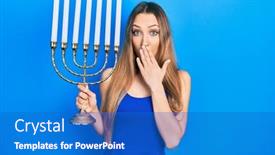  Presentation with hanukkah - Theme consisting of young-blonde-girl-holding-menorah background and a cobalt blue colored foreground