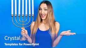  Presentation with hanukkah - Slide set consisting of young-blonde-girl-holding-menorah background and a cobalt blue colored foreground