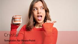  Presentation with prosthesis - Presentation design enhanced with young-blonde-girl-holding-orthodontist background and a red colored foreground