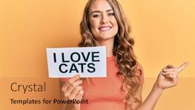  Presentation with cats - Presentation theme consisting of young-blonde-girl-holding-paper background and a coral colored foreground