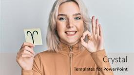  Presentation with zodiac - Presentation with young-blonde-girl-holding-paper background and a coral colored foreground
