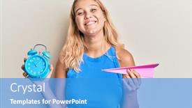  Presentation with clock face - Amazing presentation design having young-blonde-girl-holding-paper backdrop and a teal colored foreground