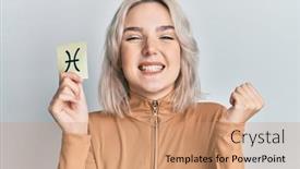  Presentation with zodiac - Colorful presentation theme enhanced with young-blonde-girl-holding-paper backdrop and a coral colored foreground