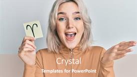  Presentation with zodiac - Presentation design enhanced with young-blonde-girl-holding-paper background and a coral colored foreground