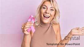  Presentation with pink ribbon - Amazing presentation theme having young-blonde-girl-holding-pink backdrop and a coral colored foreground