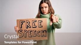  Presentation with free speech - Colorful presentation design enhanced with young-blonde-girl-holding-protest backdrop and a violet colored foreground