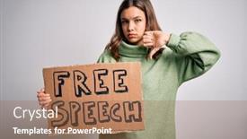  Presentation with free speech - Beautiful presentation design featuring young-blonde-girl-holding-protest backdrop and a coral colored foreground