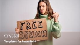  Presentation with free speech - Slide set with young-blonde-girl-holding-protest background and a coral colored foreground
