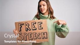 Presentation with free speech - Presentation with young-blonde-girl-holding-protest background and a coral colored foreground