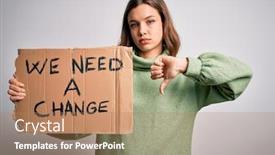  Presentation with activism - Presentation theme with young-blonde-girl-holding-protest background and a coral colored foreground