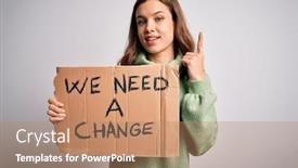  Presentation with activism - Presentation design enhanced with young-blonde-girl-holding-protest background and a coral colored foreground