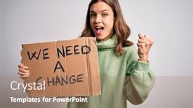  Presentation with activism - Slide set enhanced with young-blonde-girl-holding-protest background and a coral colored foreground