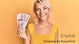  Presentation with swedish - Beautiful theme featuring young-blonde-girl-holding-swedish backdrop and a yellow colored foreground