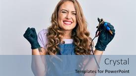  Presentation with tattoo - PPT theme consisting of young-blonde-girl-holding-tattoo background and a teal colored foreground