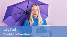  Presentation with umbrella - Colorful theme enhanced with young-blonde-girl-holding-umbrella backdrop and a teal colored foreground