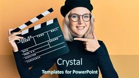  Presentation with clapboard - PPT theme with young-blonde-girl-holding-video background and a navy blue colored foreground