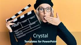  Presentation with clapboard - Colorful theme enhanced with young-blonde-girl-holding-video backdrop and a navy blue colored foreground