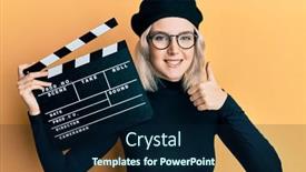  Presentation with video - Colorful theme enhanced with young-blonde-girl-holding-video backdrop and a navy blue colored foreground