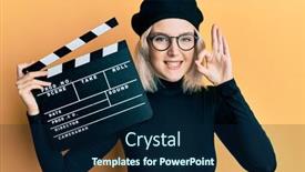  Presentation with clapboard - Presentation design having young-blonde-girl-holding-video background and a navy blue colored foreground