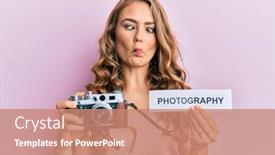  Presentation with paper making - PPT theme having young-blonde-girl-holding-vintage background and a coral colored foreground