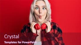  Presentation with art culture and music - Amazing PPT theme having young-blonde-girl-listening backdrop and a wine colored foreground