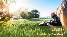  Presentation with making a difference - Presentation theme having young blonde girl making photo background and a tawny brown colored foreground