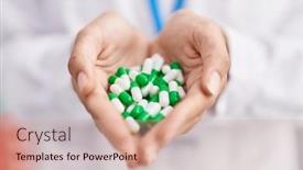  Presentation with capsules - Theme consisting of young-blonde-girl-pharmacist-smiling background and a  colored foreground