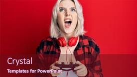  Presentation with controller - Cool new PPT layouts with young-blonde-girl-playing-video backdrop and a wine colored foreground