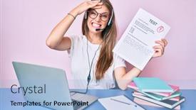  Presentation with stressed - PPT theme featuring young-blonde-girl-showing-failed background and a light blue colored foreground