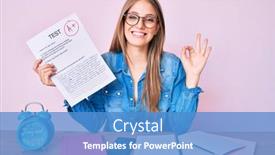  Presentation with exam - Cool new theme with young-blonde-girl-showing-passed backdrop and a teal colored foreground