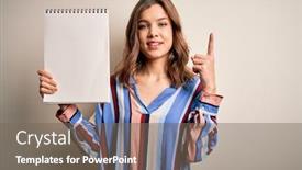  Presentation with notebook paper - Cool new slide set with young-blonde-girl-showing-white backdrop and a gray colored foreground