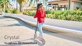  Presentation with electric scooter - Amazing presentation design having young-blonde-girl-smiling-happy backdrop and a lemonade colored foreground