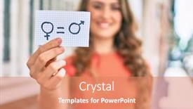  Presentation with gender equality - Audience pleasing slide deck consisting of young-blonde-girl-smiling-happy backdrop and a coral colored foreground