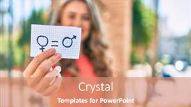  Presentation with gender equality - Theme consisting of young-blonde-girl-smiling-happy background and a coral colored foreground