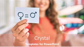  Presentation with gender equality - Slide deck featuring young-blonde-girl-smiling-happy background and a coral colored foreground