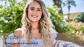  Presentation with happy young student girl holding - Slide deck featuring young-blonde-girl-smiling-happy and a coral colored foreground