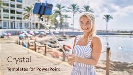  Presentation with selfie - PPT theme featuring young-blonde-girl-smiling-happy background and a lemonade colored foreground