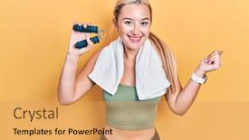  Presentation with muscle - PPT theme enhanced with young-blonde-girl-training-muscle background and a yellow colored foreground