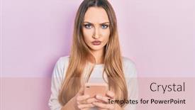  Presentation with smartphone - Slide set enhanced with young-blonde-girl-using-smartphone background and a coral colored foreground